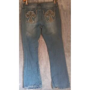 Hydraulic Jeans Womens 11 Lola Curvy Slim Boot Stretch Embroidered Crosses READ